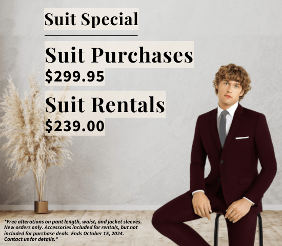 Morris Formalwear Ottawa Suit Special. Suit rentals from $239, purchases from $299. Conditions apply, contact us for details.