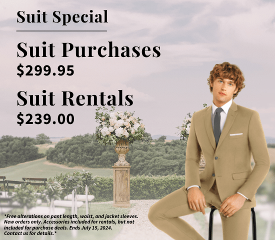Morris Formalwear Ottawa Suit Special. Suit rentals from $239, purchases from $299. Conditions apply, contact us for details.