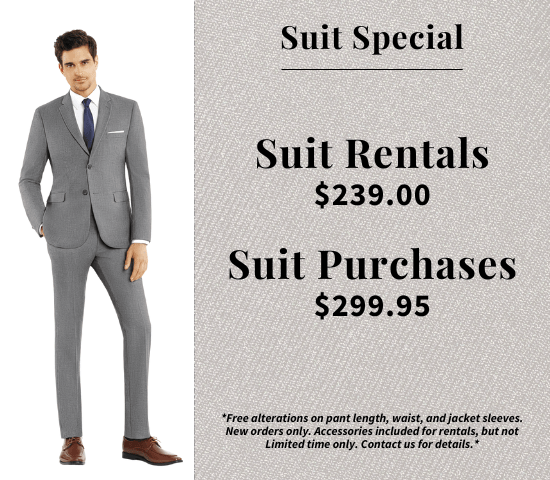 Morris Formalwear Ottawa Suit Special. Suit rentals from $239, purchases from $299. Conditions apply, contact us for details.